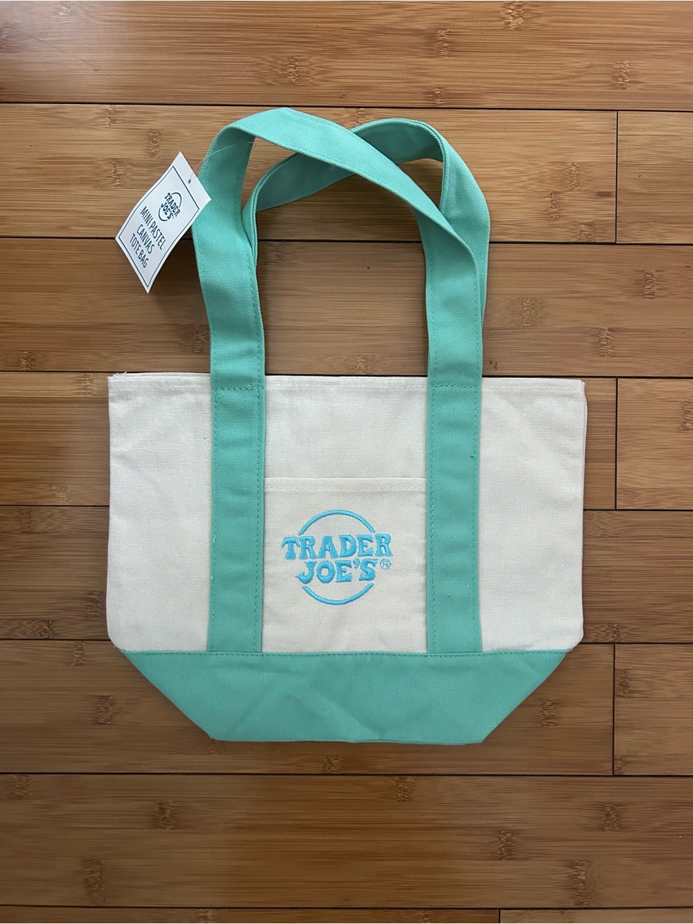 Trader Joe's Cream and Mint Mini Tote Bag